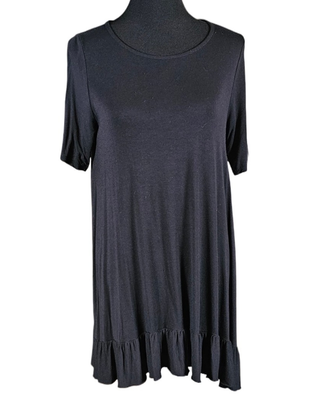 Agnes & Dora Black Ruffle Hem Swing Tunic Dress Large